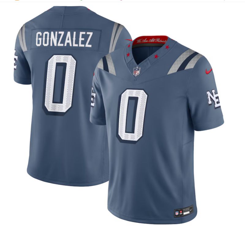 Men 2025 New England Patriots #0 Gonzalez blue 5th generation Throwback Nike Limited NFL Jersey style 01